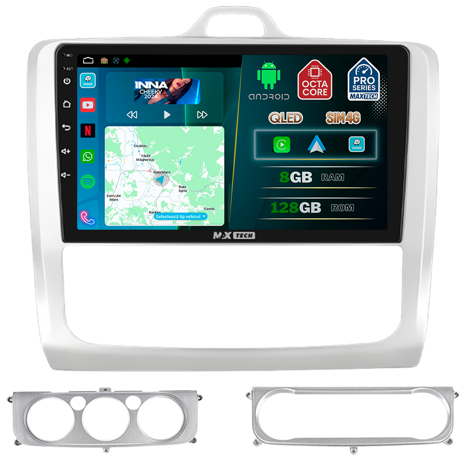 Navigatie Ford Focus 2 (Mk2) 2004-2011  dedicata, MaxTech® PRO SERIES, 8 GB Ram 128 GB Rom, OctaCore, Carplay si Android auto, Ecran 9” HD Touch, Sim 4G, ADI/HI-Res, GPS, Wifi, Bluetooth, Radio, USB, EQ, DSP, Waze