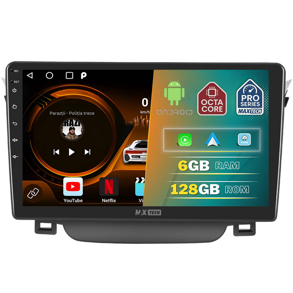 Navigatie Hyundai i30 II (2012-2015) dedicata, MaxTech® PRO SERIES, 6 GB Ram 128 GB Rom, Carplay si Android auto, Ecran 9” HD Touch, GPS, Wifi, Bluetooth, Radio, USB, EQ, DSP, Waze