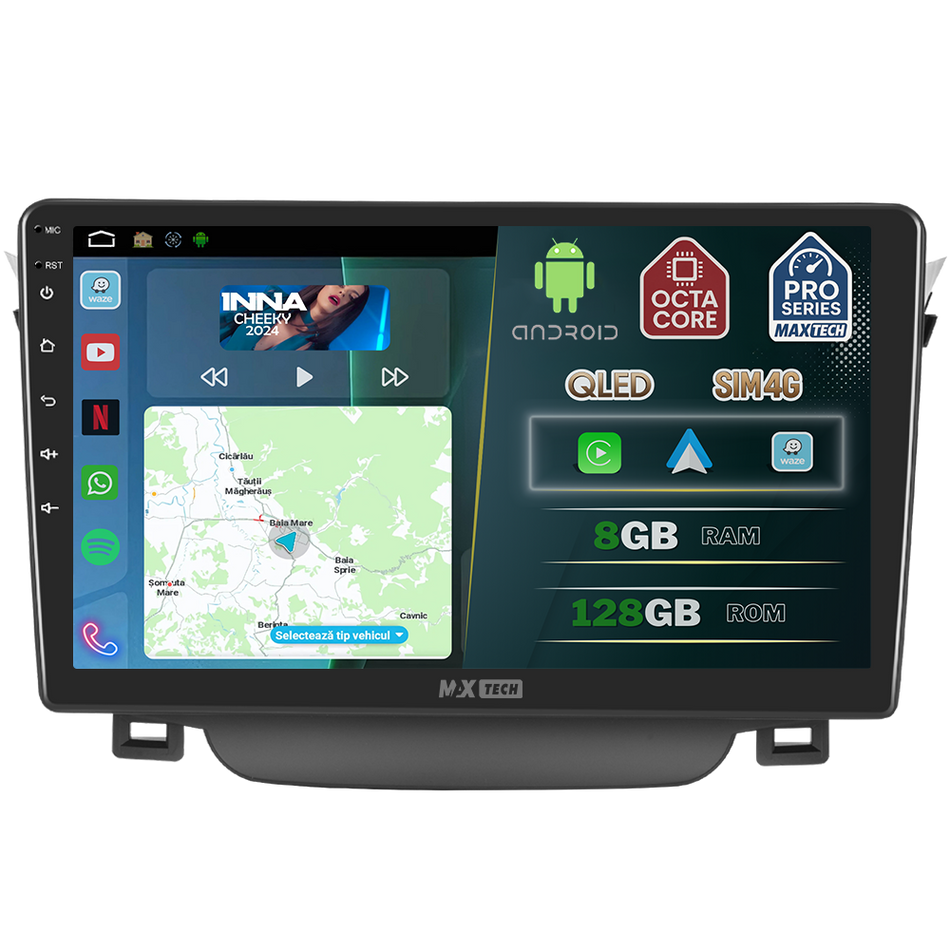 Navigatie Hyundai i30 II (2012-2015) dedicata, MaxTech® PRO SERIES, 8 GB Ram 128 GB Rom, OctaCore, Carplay si Android auto, Ecran 9” HD Touch, Sim 4G, ADI/HI-Res, GPS, Wifi, Bluetooth, Radio, USB, EQ, DSP, Waze
