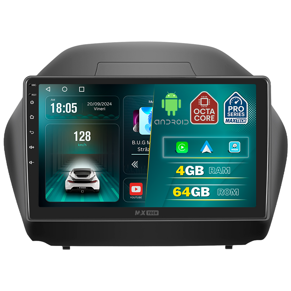 Navigatie Hyundai IX35 (2010-2015) Fara canbus, dedicata, MaxTech® PRO SERIES, 4 GB Ram 64 GB Rom, Carplay si Android auto, Ecran 10 ” HD Touch, GPS, Wifi, Bluetooth, Radio, USB, EQ, DSP, Waze