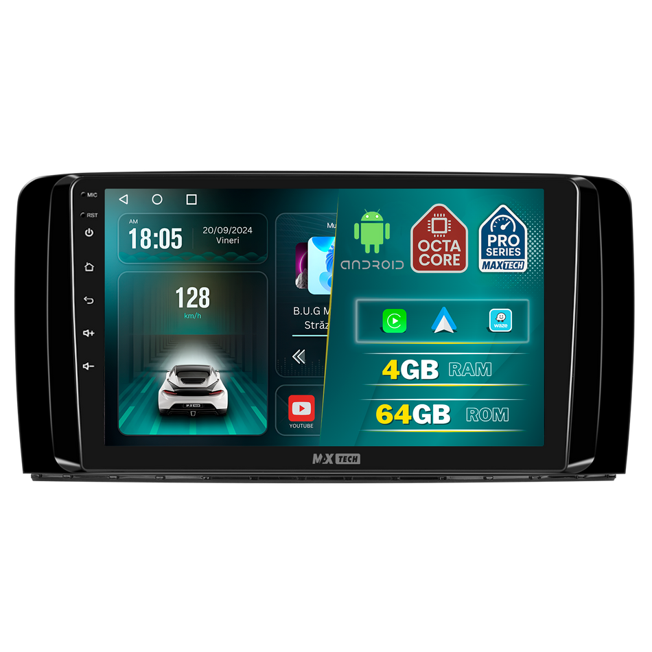 Navigatie Mercedes-Benz R-Class W251 (2006-2013) dedicata, MaxTech® PRO SERIES, 4 GB Ram 64 GB Rom, Carplay si Android auto, Ecran 9 ” HD Touch, GPS, Wifi, Bluetooth, Radio, USB, EQ, DSP, Waze
