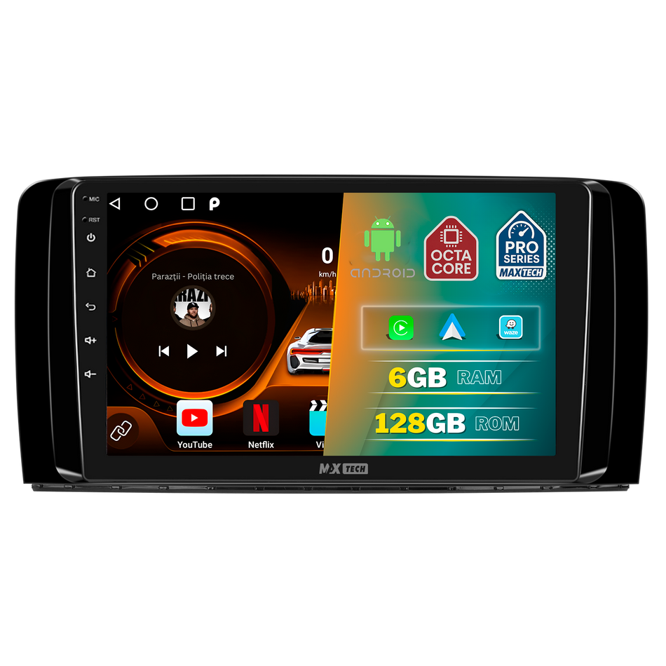 Navigatie Mercedes-Benz R-Class W251 (2006-2013) dedicata, MaxTech® PRO SERIES, 6 GB Ram 128 GB Rom, Carplay si Android auto, Ecran 9” HD Touch, GPS, Wifi, Bluetooth, Radio, USB, EQ, DSP, Waze