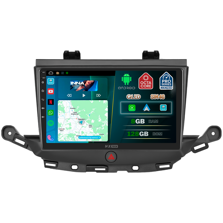 Navigatie Opel Astra K 2015-2019  dedicata, MaxTech® PRO SERIES, 8 GB Ram 128 GB Rom, OctaCore, Carplay si Android auto, Ecran 9” HD Touch, Sim 4G, ADI/HI-Res, GPS, Wifi, Bluetooth, Radio, USB, EQ, DSP, Waze