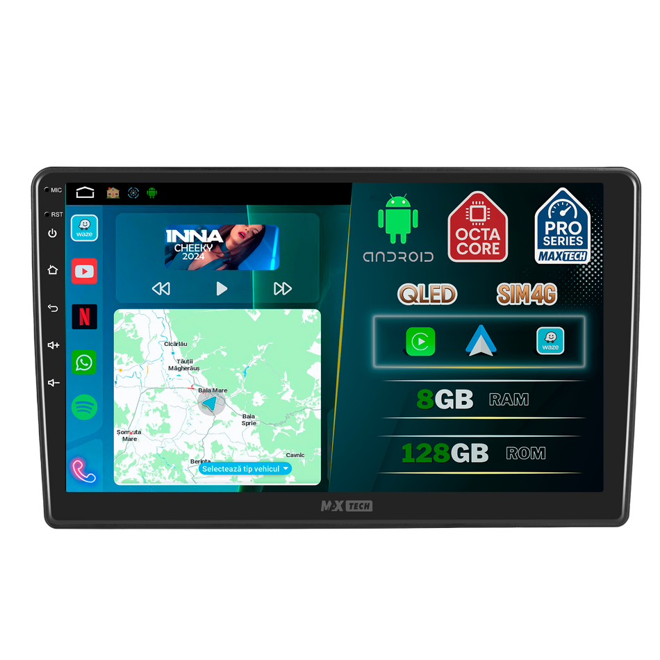 Navigatie Citroen C5 (2013-2016) dedicata, MaxTech® PRO SERIES, 8 GB Ram 128 GB Rom, OctaCore, Carplay si Android auto, Ecran 10” HD Touch, Sim 4G, ADI/HI-Res, GPS, Wifi, Bluetooth, Radio, USB, EQ, DSP, Waze