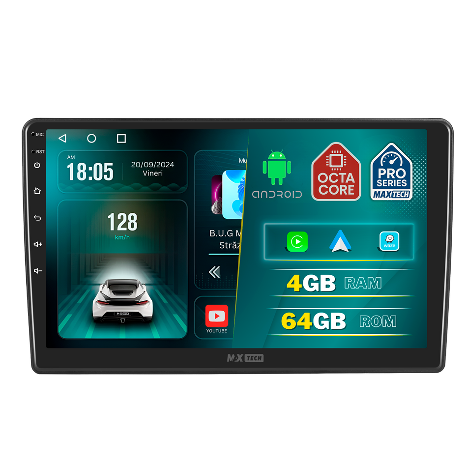 Navigatie Citroen C5 (2013-2016) dedicata, MaxTech® PRO SERIES, 4 GB Ram 64 GB Rom, Carplay si Android auto, Ecran 10 ” HD Touch, GPS, Wifi, Bluetooth, Radio, USB, EQ, DSP, Waze