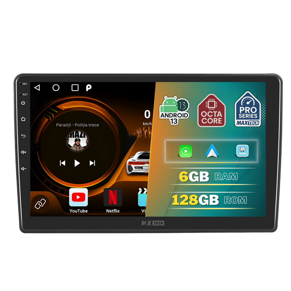 Navigatie Toyota Auris I (2007-2012) dedicata, MaxTech® PRO SERIES, 6 GB Ram 128 GB Rom, Carplay si Android auto, Ecran 10” HD Touch, GPS, Wifi, Bluetooth, Radio, USB, EQ, DSP, Waze