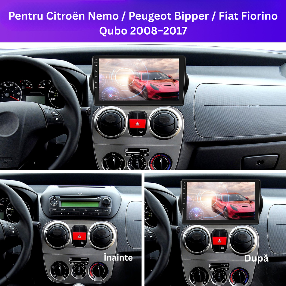 Navigatie Citroën Nemo (AA) / Peugeot Bipper (AA) / Fiat Fiorino (Type 225) / Fiat Qubo (Type 225) 2008–2017  dedicata,MaxTech® PRO SERIES,8 GB Ram 128 GB Rom, OctaCore,Carplay si Android auto,Ecran 10” HD Touch, Sim 4G, ADI/HI-Res, GPS, Wifi, Bluetooth