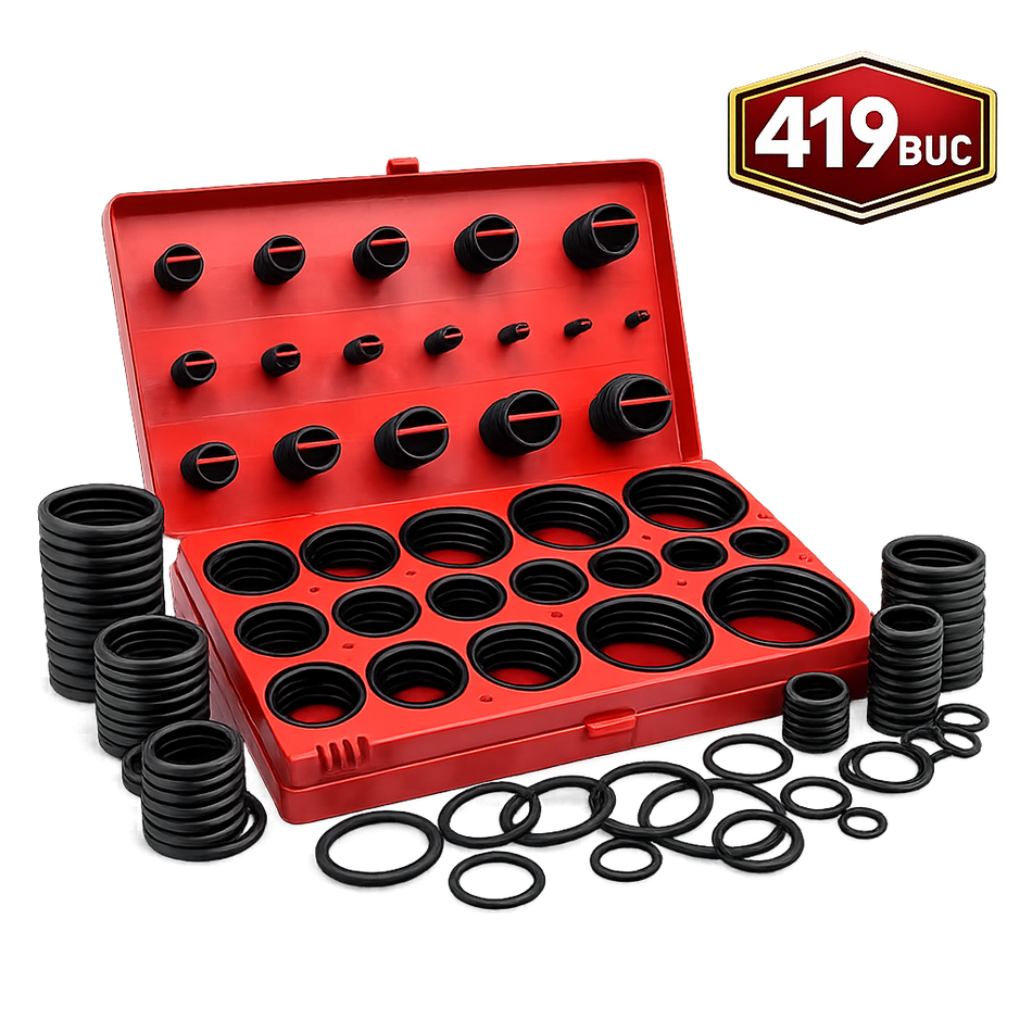 Set garnituri O-Ring cauciuc NBR 419 bucati, 32 dimensiuni, trusa universala garnituri etansare auto, instalatii, utilaje