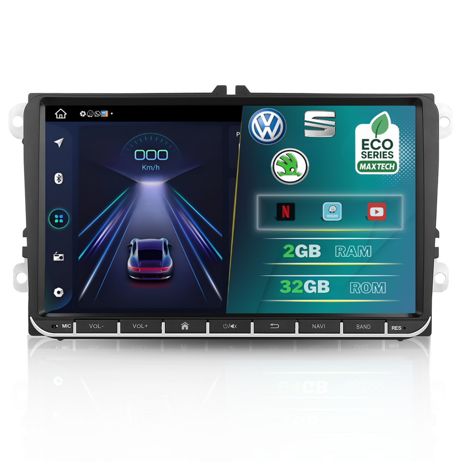 Navigatie Volkswagen, Skoda, SEAT Android, MaxTech® ECO SERIES, 2GB RAM & 32GB ROM, ecran 9 inch HD Touch, Golf, Passat, Jetta, Octavia, Leon, GPS, WiFi, Bluetooth, Waze