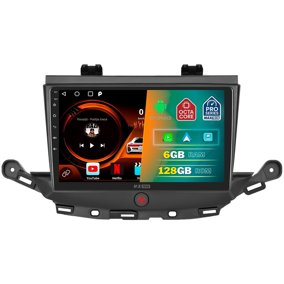 Navigatie Opel Astra K 2015-2019  dedicata, MaxTech® PRO SERIES, 6 GB Ram 128 GB Rom, Carplay si Android auto, Ecran 9” HD Touch, GPS, Wifi, Bluetooth, Radio, USB, EQ, DSP, Waze