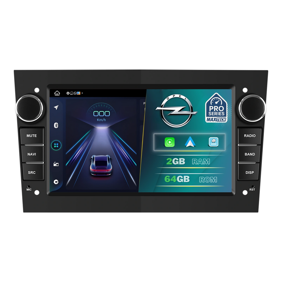 Navigatie Opel Android MaxTech® PRO SERIES, 2GB RAM, 64GB ROM, CarPlay & Android Auto, ecran 7 inch HD Touch, Astra, Corsa, Zafira, Vivaro, Meriva, Antara, Combo, Signum, Tigra, GPS, WiFi, Bluetooth, Waze, DSP, EQ, Negru