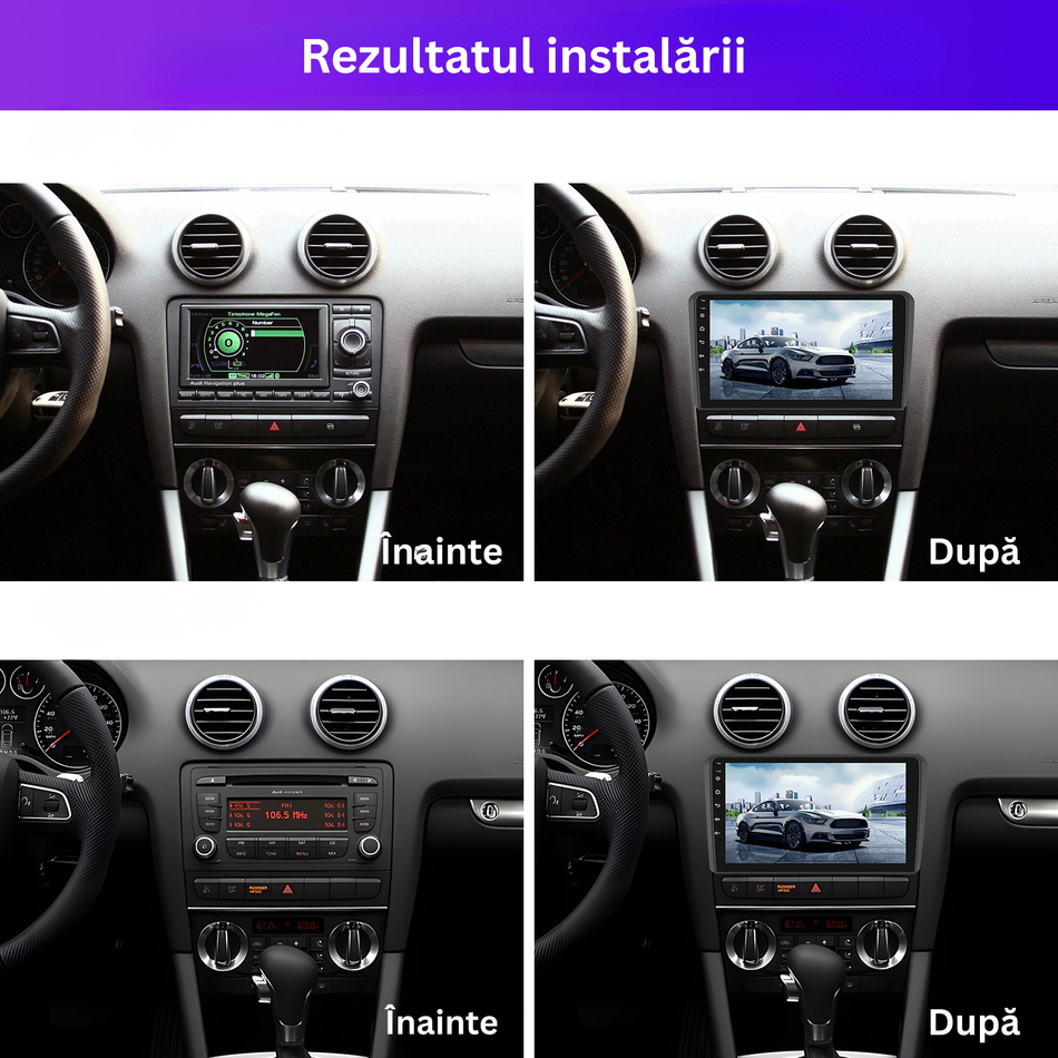 Navigatie Audi A3 II 8P / 8PA (2008–2012) dedicata, MaxTech® PRO SERIES, 2 GB Ram 64 GB Rom, Carplay si Android auto, Ecran 9” HD Touch, GPS, Wifi, Bluetooth, Radio, USB, EQ, DSP, Waze