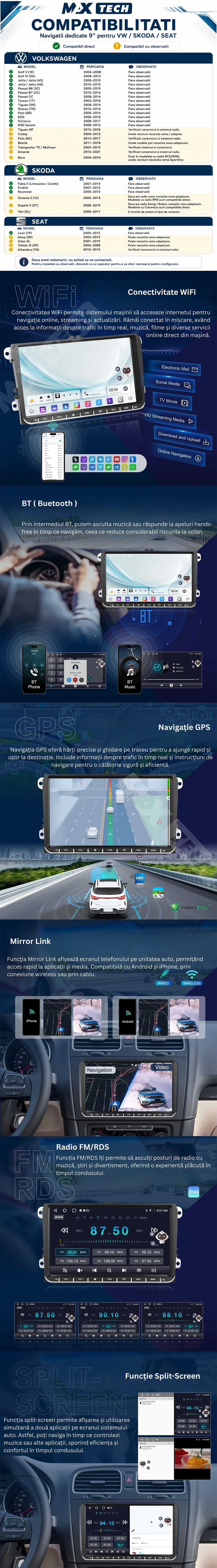 Navigatie Volkswagen, Skoda, SEAT Android, MaxTech® ECO SERIES, 1GB RAM, 16GB, ecran 9 inch HD Touch, Golf, Passat, Jetta, Octavia, Leon, GPS, WiFi, Bluetooth, Waze