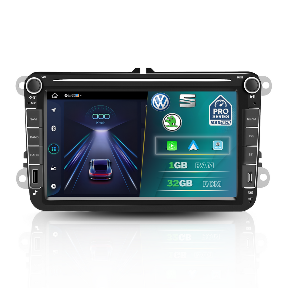 Navigatie Volkswagen, Skoda, SEAT Android, MaxTech® PRO SERIES, 2GB RAM, 64GB, CarPlay & Android Auto, ecran 8 inch HD Touch, Golf, Passat, Jetta, Octavia, Leon, GPS, WiFi, Bluetooth, Waze, RDS, EQ