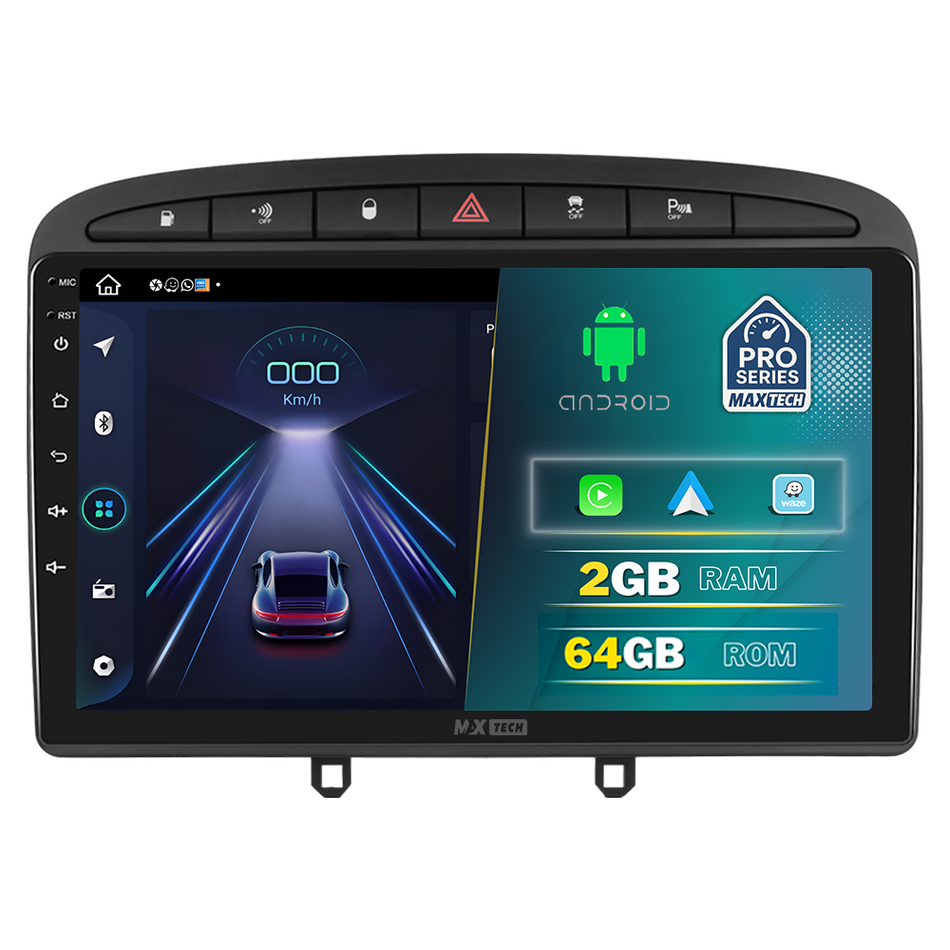 Navigatie Peugeot I 308 (2008–2013) dedicata , MaxTech® PRO SERIES, 2 GB Ram 64 GB Rom, Carplay si Android auto, Ecran 9” HD Touch, GPS, Wifi, Bluetooth, Radio, USB, EQ, DSP, Waze