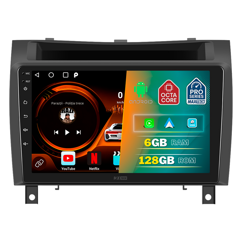 Navigatie Mercedes Benz SLK (2008–2011) dedicata, MaxTech® PRO SERIES, 6 GB Ram 128 GB Rom, Carplay si Android auto, Ecran 9” HD Touch, GPS, Wifi, Bluetooth, Radio, USB, EQ, DSP, Waze