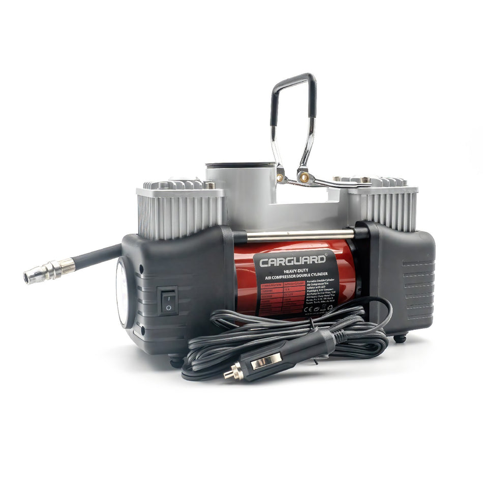 Compresor auto Carguard Heavy-Duty dublu cilindru, 50 L/min, 150 PSI, LED, kit reparatie anvelope, Cutie