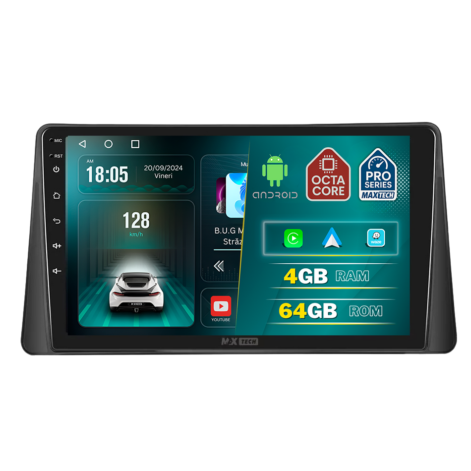 Navigatie Renault Megane II (2002-2009) dedicata, MaxTech® PRO SERIES, 4 GB Ram 64 GB Rom, Carplay si Android auto, Ecran 9 ” HD Touch, GPS, Wifi, Bluetooth, Radio, USB, EQ, DSP, Waze