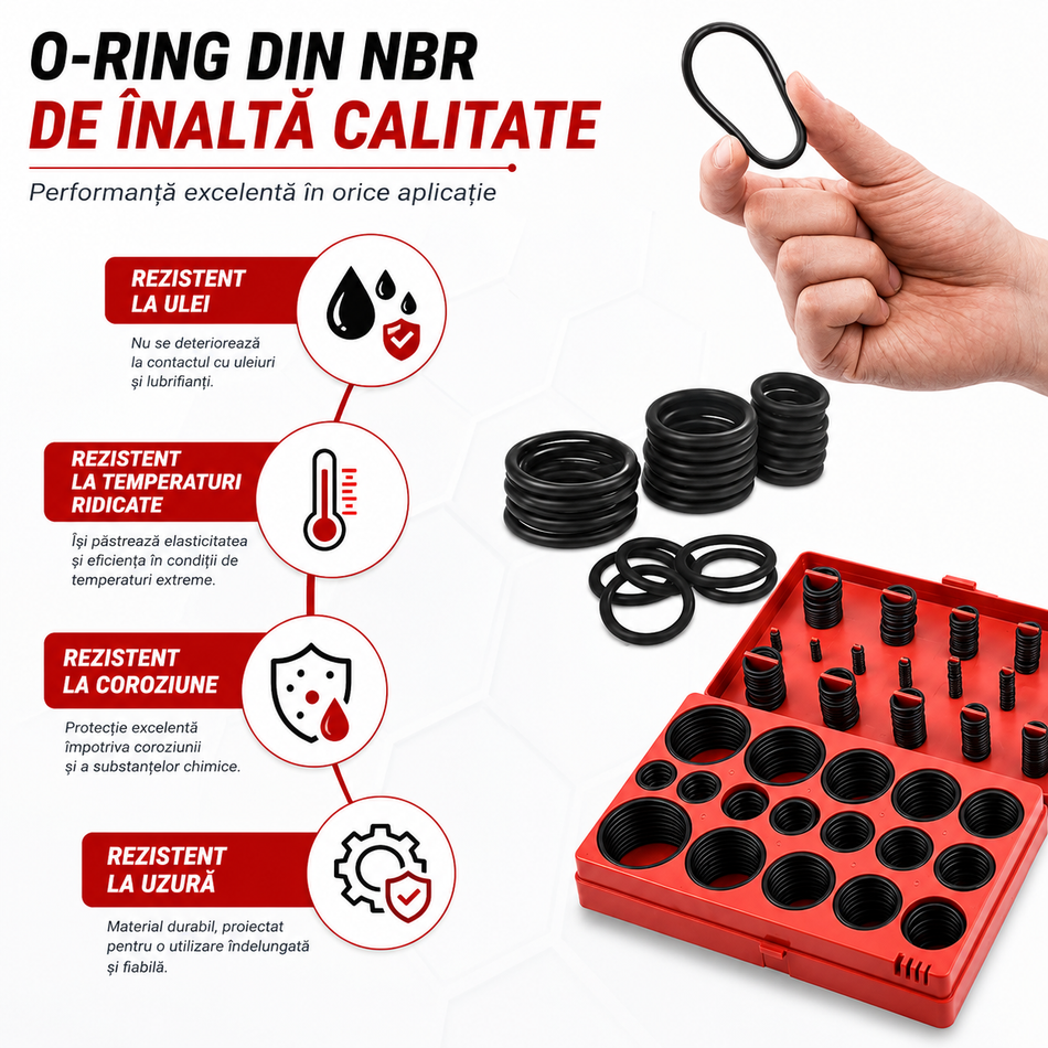 Set garnituri O-Ring cauciuc NBR 419 bucati, 32 dimensiuni, trusa universala garnituri etansare auto, instalatii, utilaje