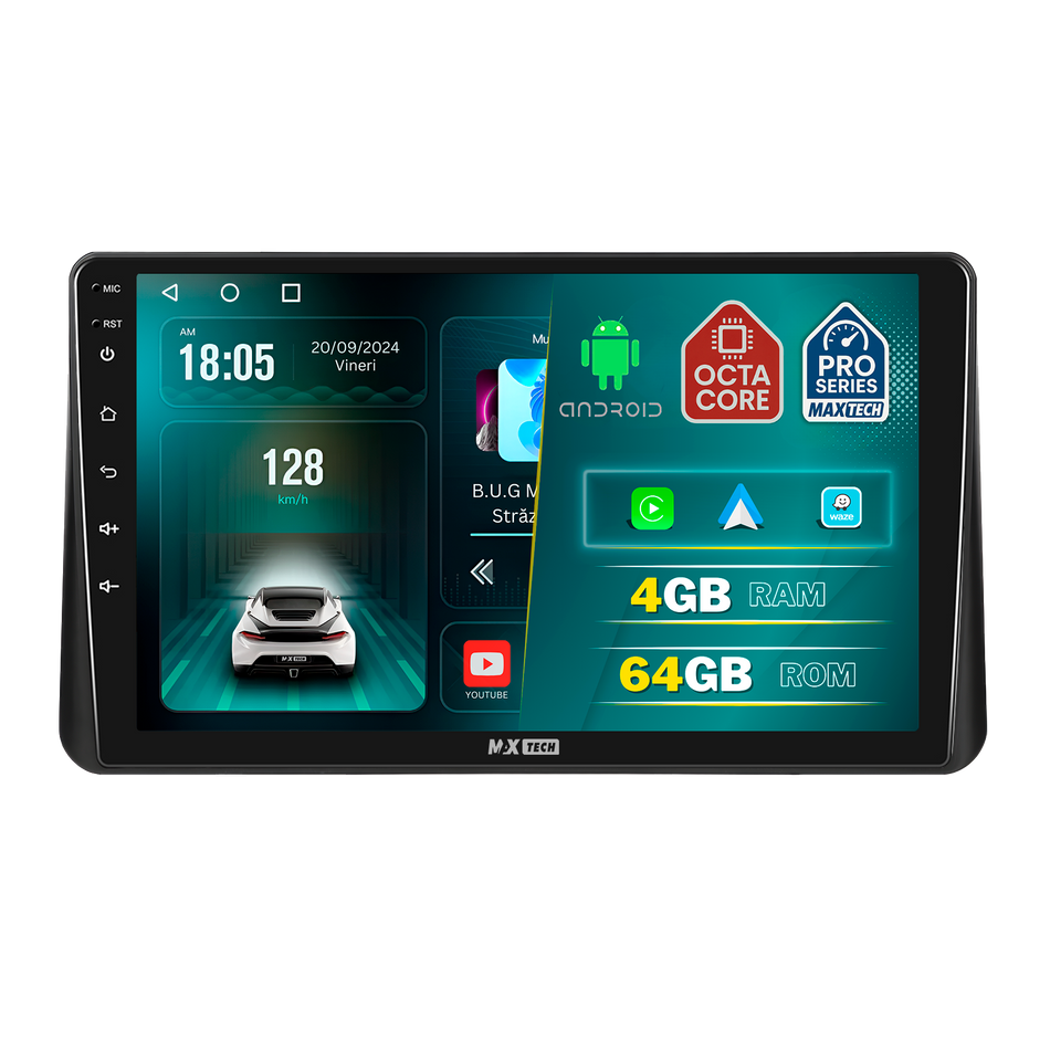 Navigatie Mazda2 DJ (2014-2019) / Mazda CX-3 DK (2015-2019) dedicata, MaxTech® PRO SERIES, 4 GB Ram 64 GB Rom, Carplay si Android auto, Ecran 9 ” HD Touch, GPS, Wifi, Bluetooth, Radio, USB, EQ, DSP, Waze