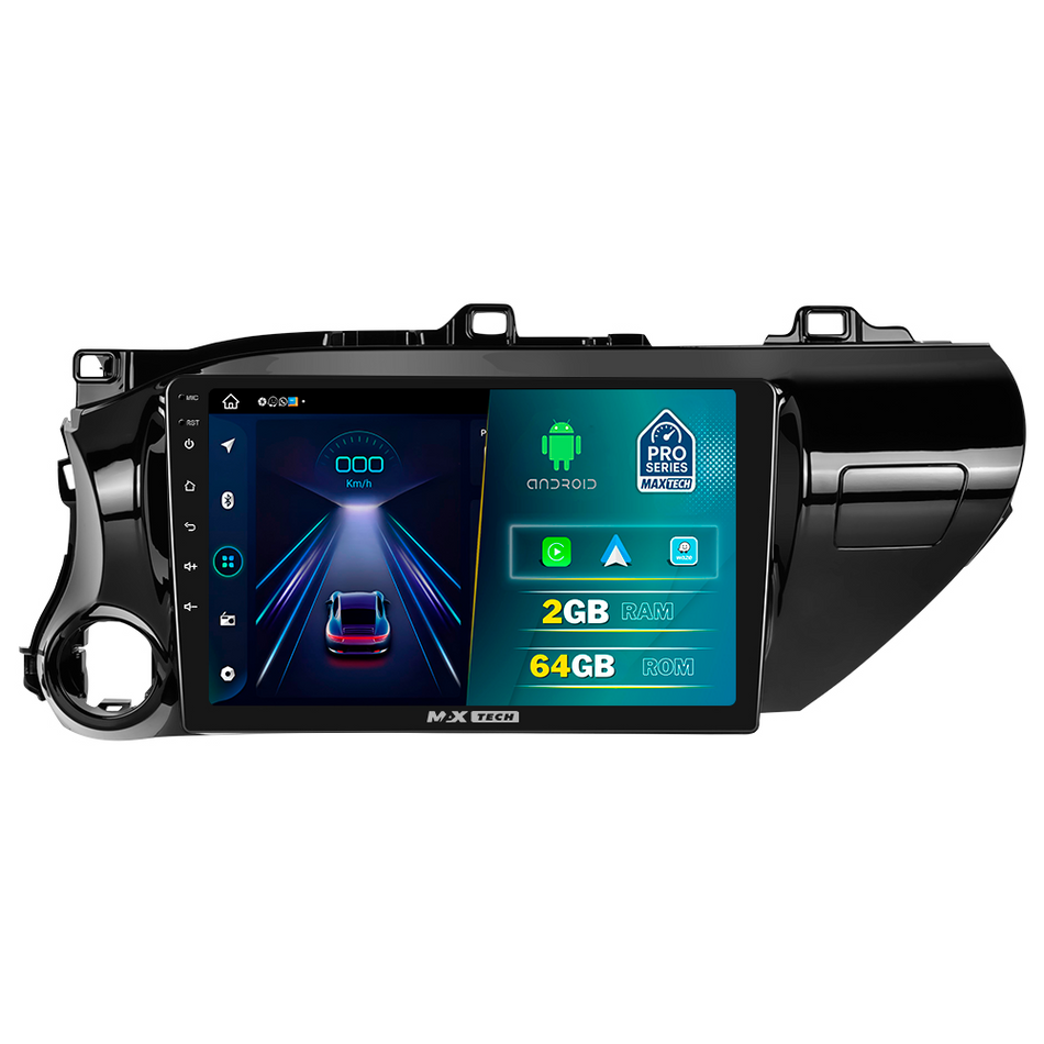 Navigatie Toyota Hilux VIII (AN120/AN130) 2016–2018. dedicata , MaxTech® PRO SERIES, 2 GB Ram 64 GB Rom, Carplay si Android auto, Ecran 10” HD Touch, GPS, Wifi, Bluetooth, Radio, USB, EQ, DSP, Waze
