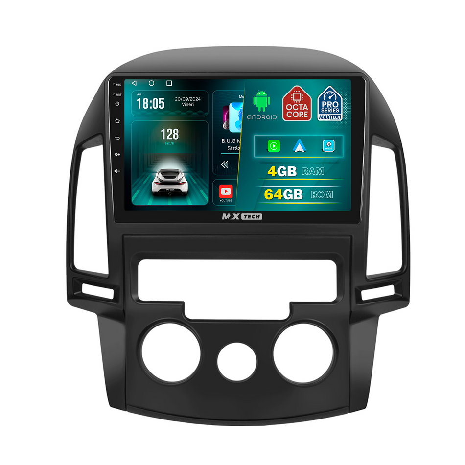 Navigatie Hyundai i30 I FD/FDe (2007–2012) climatizare manuală dedicata, MaxTech® PRO SERIES, 4 GB Ram 64 GB Rom, Carplay si Android auto, Ecran 9 ” HD Touch, GPS, Wifi, Bluetooth, Radio, USB, EQ, DSP, Waze
