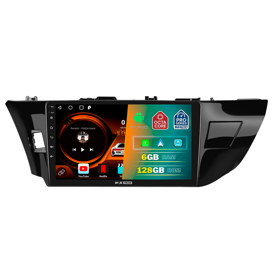 Navigatie Toyota Corolla XI Sedan (E170/E180) 2014–2017 dedicata, MaxTech® PRO SERIES, 6 GB Ram 128 GB Rom, Carplay si Android auto, Ecran 10” HD Touch, GPS, Wifi, Bluetooth, Radio, USB, EQ, DSP, Waze