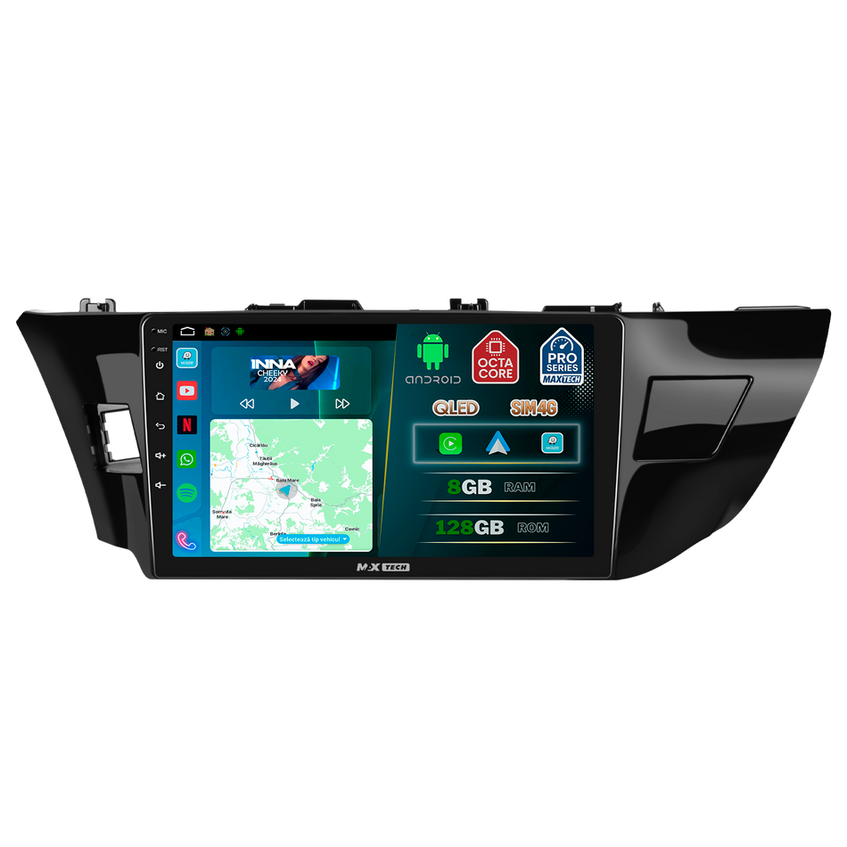 Navigatie Toyota Corolla XI Sedan (E170/E180) 2014–2017  dedicata,MaxTech® PRO SERIES,8 GB Ram 128 GB Rom, OctaCore,Carplay si Android auto,Ecran 10” HD Touch, Sim 4G, ADI/HI-Res, GPS, Wifi, Bluetooth,Waze