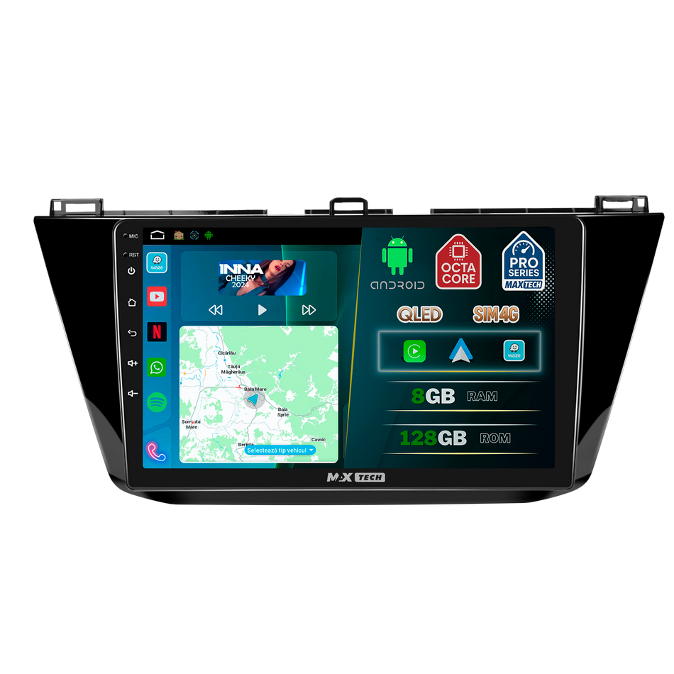 Navigatie Tiguan Allspace 2017–2020 pre-facelift.  dedicata,MaxTech® PRO SERIES,8 GB Ram 128 GB Rom, OctaCore,Carplay si Android auto,Ecran 10” HD Touch, Sim 4G, ADI/HI-Res, GPS, Wifi, Bluetooth,Waze