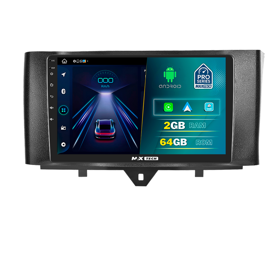 Navigatie Smart Fortwo II 451 (2011–2015) dedicata, MaxTech® PRO SERIES, 2 GB Ram 64 GB Rom, Carplay si Android auto, Ecran 9” HD Touch, GPS, Wifi, Bluetooth, Radio, USB, EQ, DSP, Waze