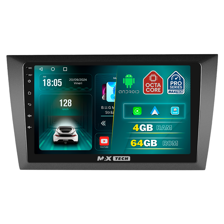 Navigatie Volkswagen Golf 6 (2010-2013) dedicata, MaxTech® PRO SERIES, 4 GB Ram 64 GB Rom, Carplay si Android auto, Ecran 9 ” HD Touch, GPS, Wifi, Bluetooth, Radio, USB, EQ, DSP, Waze