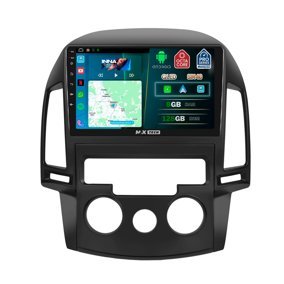 Navigatie Hyundai i30 I FD/FDe (2007–2012) climatizare manuală dedicata, MaxTech® PRO SERIES, 8 GB Ram 128 GB Rom, OctaCore, Carplay si Android auto, Ecran 9” HD Touch, Sim 4G, ADI/HI-Res, GPS, Wifi, Bluetooth, Radio, USB, EQ, DSP, Waze