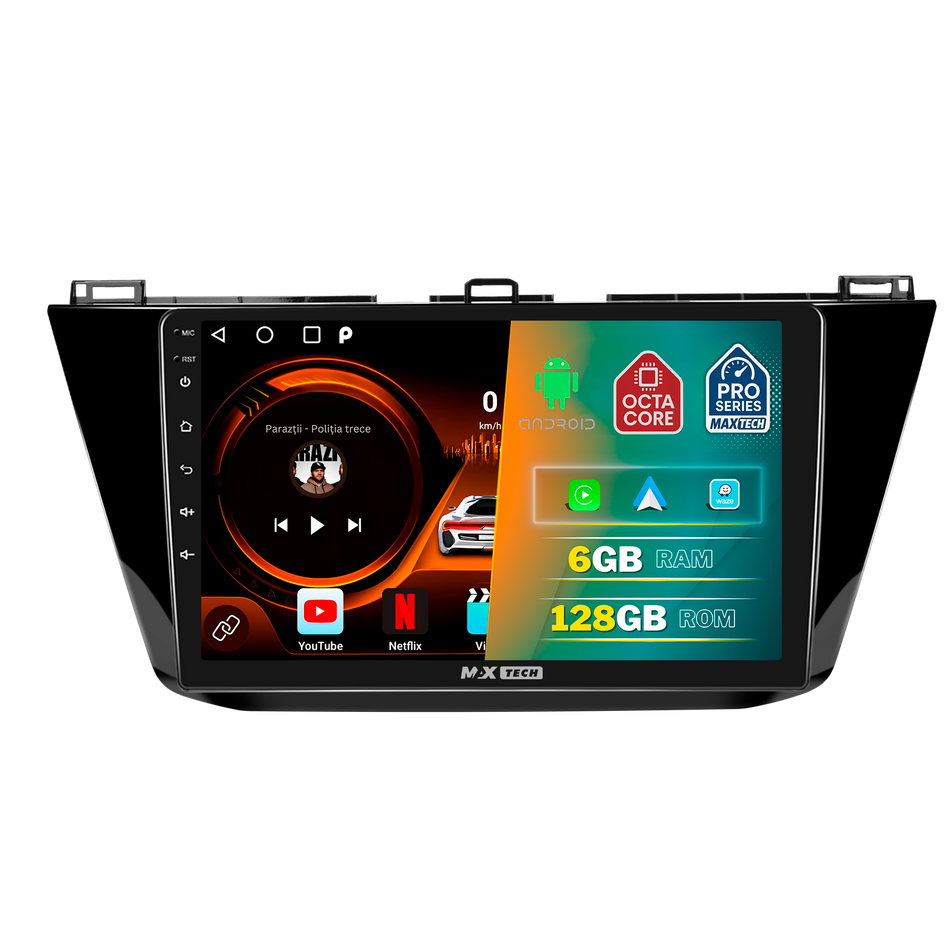 Navigatie Tiguan Allspace 2017–2020 pre-facelift.  dedicata, MaxTech® PRO SERIES, 6 GB Ram 128 GB Rom, Carplay si Android auto, Ecran 10” HD Touch, GPS, Wifi, Bluetooth, Radio, USB, EQ, DSP, Waze