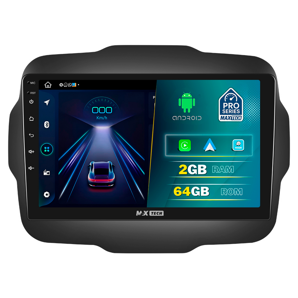 Navigatie Jeep Renegade (2016-2020) dedicata, MaxTech® PRO SERIES, 2 GB Ram 64 GB Rom, Carplay si Android auto, Ecran 9” HD Touch, GPS, Wifi, Bluetooth, Radio, USB, EQ, DSP, Waze