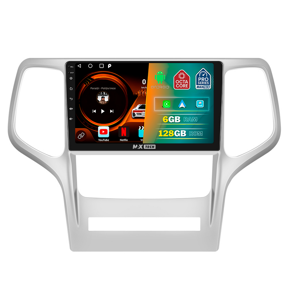Navigatie Jeep Grand Cherokee IV WK2 2011–2013 pre-facelift dedicata, MaxTech® PRO SERIES, 6 GB Ram 128 GB Rom, Carplay si Android auto, Ecran 9” HD Touch, GPS, Wifi, Bluetooth, Radio, USB, EQ, DSP, Waze