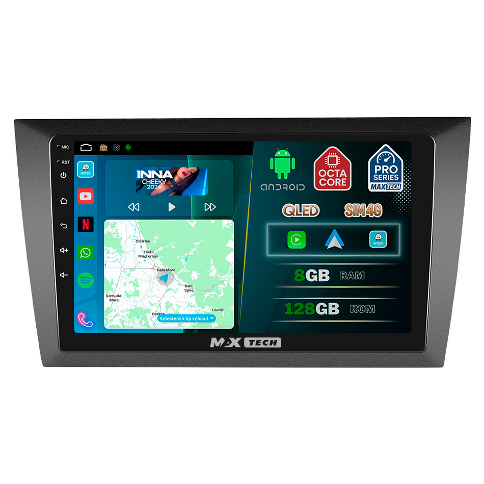 Navigatie Volkswagen Golf 6 (2010-2013) dedicata, MaxTech® PRO SERIES, 8 GB Ram 128 GB Rom, OctaCore, Carplay si Android auto, Ecran 9” HD Touch, Sim 4G, ADI/HI-Res, GPS, Wifi, Bluetooth, Radio, USB, EQ, DSP, Waze