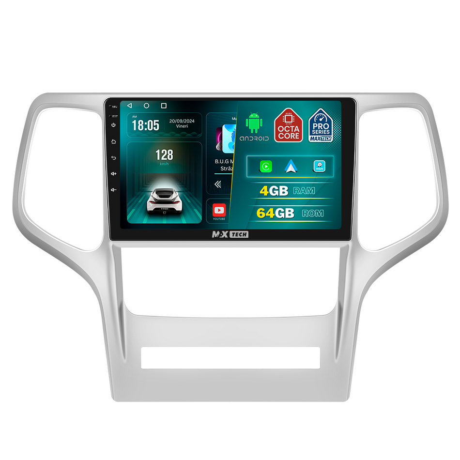 Navigatie Jeep Grand Cherokee IV WK2 2011–2013 pre-facelift dedicata, MaxTech® PRO SERIES, 4 GB Ram 64 GB Rom, Carplay si Android auto, Ecran 9 ” HD Touch, GPS, Wifi, Bluetooth, Radio, USB, EQ, DSP, Waze