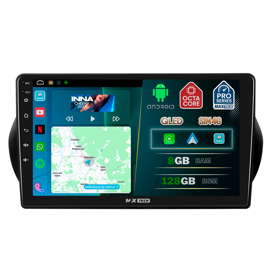 Navigatie Citroën Nemo (AA) / Peugeot Bipper (AA) / Fiat Fiorino (Type 225) / Fiat Qubo (Type 225) 2008–2017  dedicata,MaxTech® PRO SERIES,8 GB Ram 128 GB Rom, OctaCore,Carplay si Android auto,Ecran 10” HD Touch, Sim 4G, ADI/HI-Res, GPS, Wifi, Bluetooth