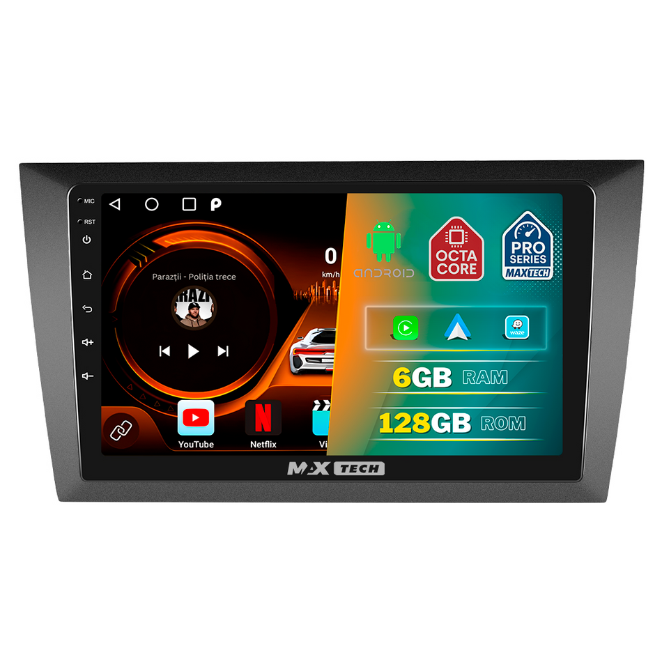 Navigatie Volkswagen Golf 6 (2010-2013) dedicata, MaxTech® PRO SERIES, 6 GB Ram 128 GB Rom, Carplay si Android auto, Ecran 9” HD Touch, GPS, Wifi, Bluetooth, Radio, USB, EQ, DSP, Waze