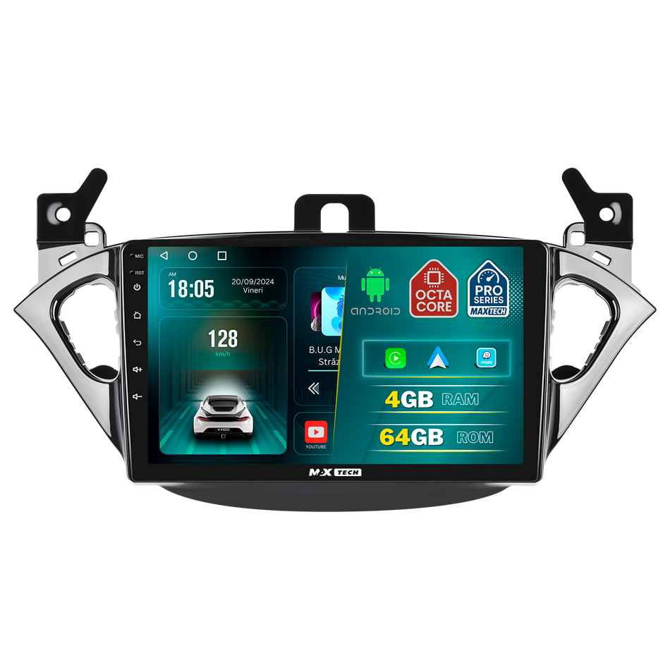 Navigatie Opel Corsa E X15 (2015–2019) dedicata, MaxTech® PRO SERIES, 4 GB Ram 64 GB Rom, Carplay si Android auto, Ecran 9 ” HD Touch, GPS, Wifi, Bluetooth, Radio, USB, EQ, DSP, Waze
