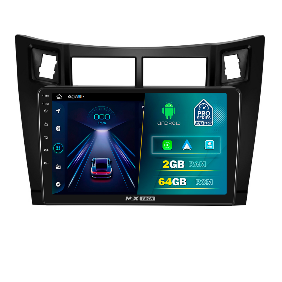 Navigatie Toyota Yaris II XP90 (2008–2011) dedicata, MaxTech® PRO SERIES, 2 GB Ram 64 GB Rom, Carplay si Android auto, Ecran 9” HD Touch, GPS, Wifi, Bluetooth, Radio, USB, EQ, DSP, Waze