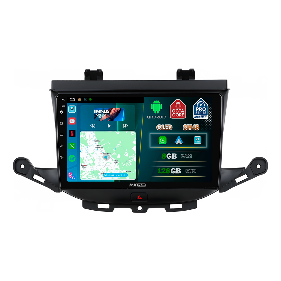 Navigatie Opel Astra K Hatchback (2015-2019) dedicata, MaxTech® PRO SERIES, 8 GB Ram 128 GB Rom, OctaCore, Carplay si Android auto, Ecran 9” HD Touch, Sim 4G, ADI/HI-Res, GPS, Wifi, Bluetooth, Radio, USB, EQ, DSP, Waze