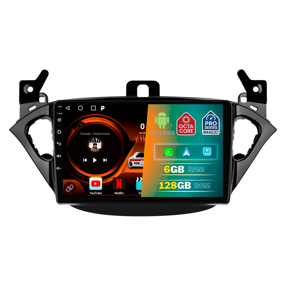 Navigatie Opel Corsa E 2014–2019 / Opel Adam 2013–2016 dedicata, MaxTech® PRO SERIES, 6 GB Ram 128 GB Rom, Carplay si Android auto, Ecran 9” HD Touch, GPS, Wifi, Bluetooth, Radio, USB, EQ, DSP, Waze