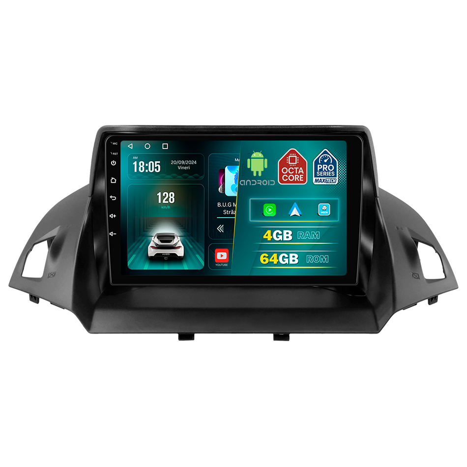 Navigatie Ford Kuga II ( 2013–2016 ) dedicata, MaxTech® PRO SERIES, 4 GB Ram 64 GB Rom, Carplay si Android auto, Ecran 9 ” HD Touch, GPS, Wifi, Bluetooth, Radio, USB, EQ, DSP, Waze