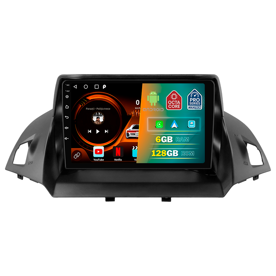 Navigatie Ford Kuga II ( 2013–2016 ) dedicata, MaxTech® PRO SERIES, 6 GB Ram 128 GB Rom, Carplay si Android auto, Ecran 9” HD Touch, GPS, Wifi, Bluetooth, Radio, USB, EQ, DSP, Waze