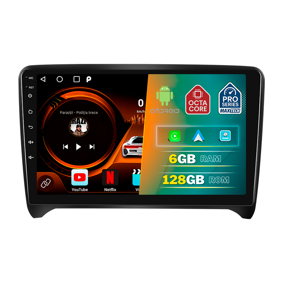 Navigatie Audi TT 8J ( 2008–2014 ) dedicata, MaxTech® PRO SERIES, 6 GB Ram 128 GB Rom, Carplay si Android auto, Ecran 9” HD Touch, GPS, Wifi, Bluetooth, Radio, USB, EQ, DSP, Waze