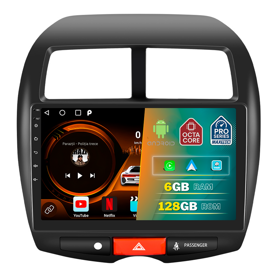 Navigatie Mitsubishi ASX 2013–2016 / Peugeot 4008 2013–2016 dedicata, MaxTech® PRO SERIES, 6 GB Ram 128 GB Rom, Carplay si Android auto, Ecran 10” HD Touch, GPS, Wifi, Bluetooth, Radio, USB, EQ, DSP, Waze