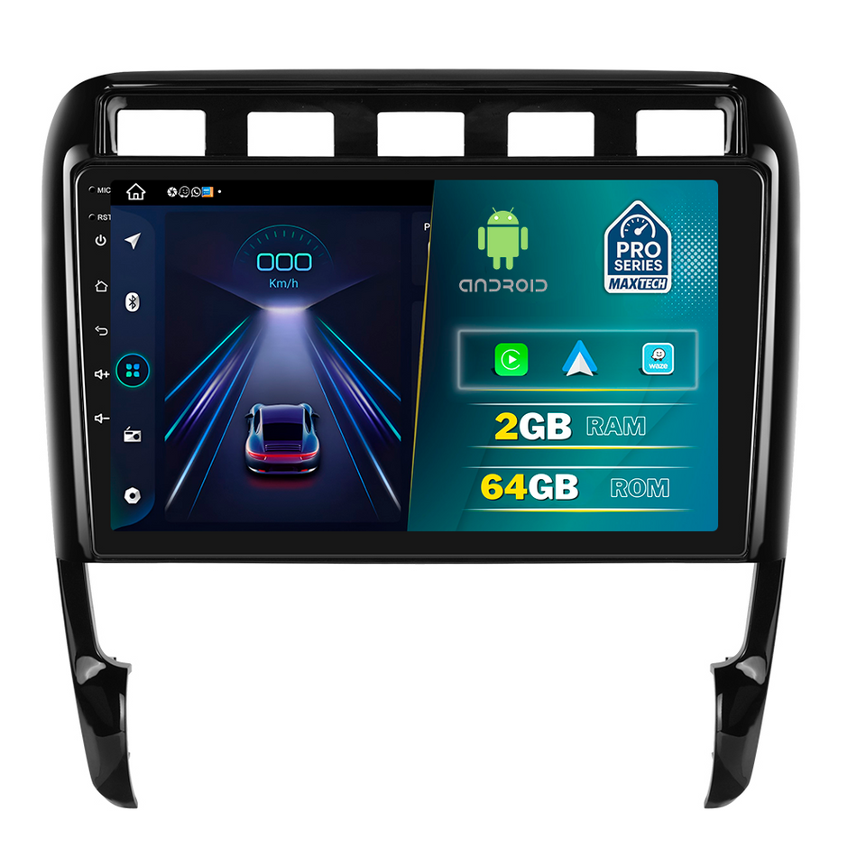 Navigatie  Porsche Cayenne I (2003–2010) dedicata, MaxTech® PRO SERIES, 2 GB Ram 64 GB Rom, Carplay si Android auto, Ecran 9” HD Touch, GPS, Wifi, Bluetooth, Radio, USB, EQ, DSP, Waze