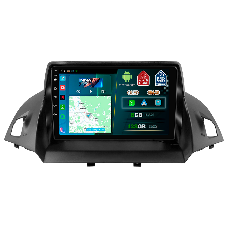 Navigatie Ford Kuga II ( 2013–2016 ) dedicata, MaxTech® PRO SERIES, 8 GB Ram 128 GB Rom, OctaCore, Carplay si Android auto, Ecran 9” HD Touch, Sim 4G, ADI/HI-Res, GPS, Wifi, Bluetooth, Radio, USB, EQ, DSP, Waze