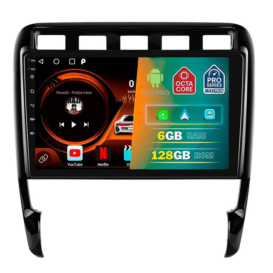 Navigatie Porsche Cayenne I (2003–2010) dedicata, MaxTech® PRO SERIES, 6 GB Ram 128 GB Rom, Carplay si Android auto, Ecran 9” HD Touch, GPS, Wifi, Bluetooth, Radio, USB, EQ, DSP, Waze